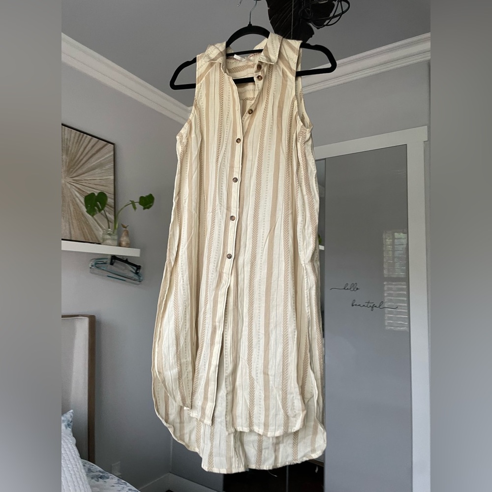 Anthropologie Cream Striped High Low Dress